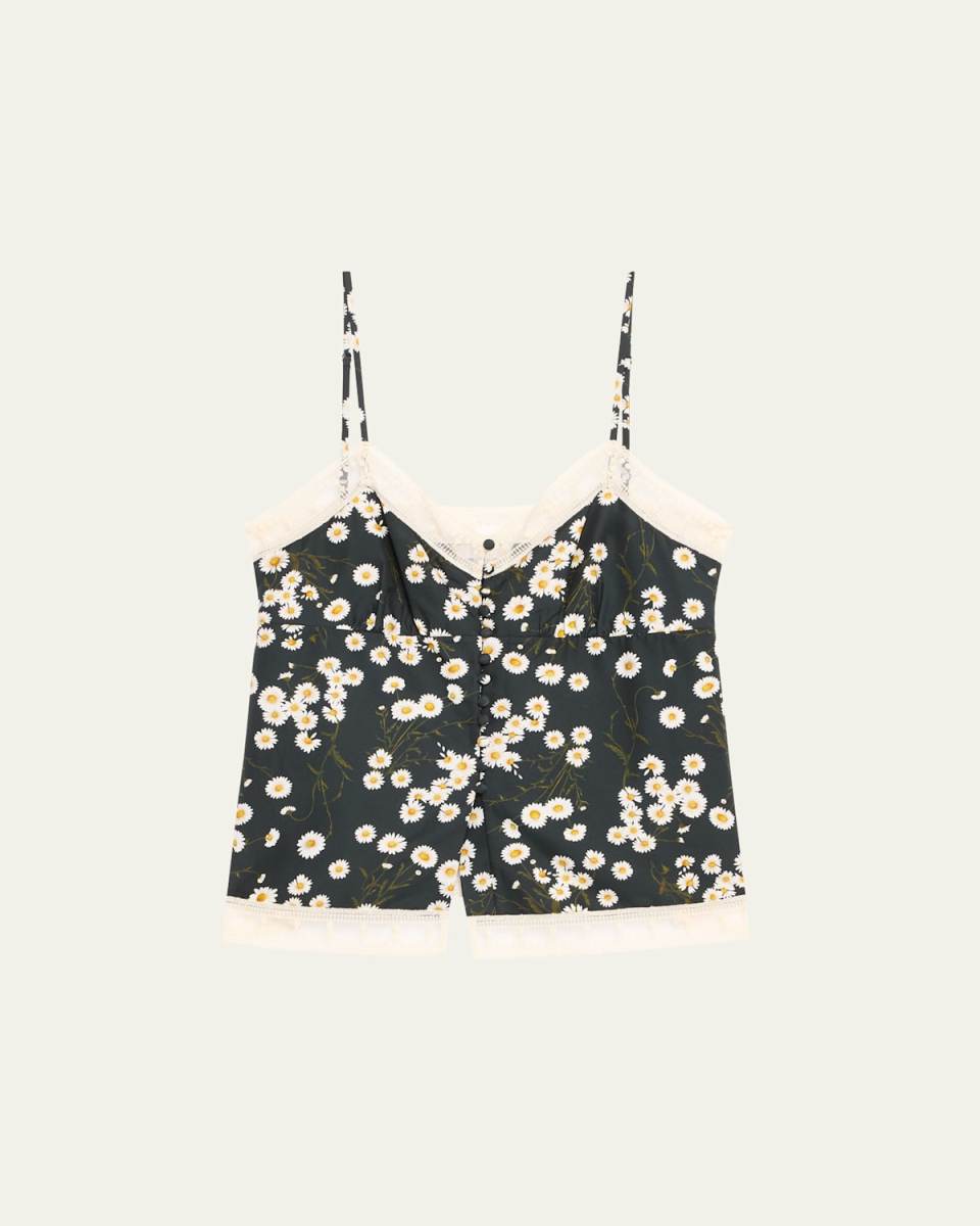 Toi Floral-Print Lace Trim Cami